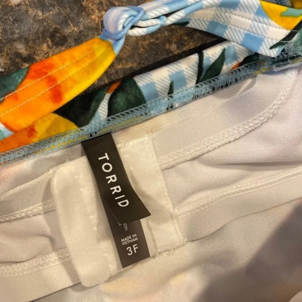 Torrid gingham and oranges peplum vixen swimsuit 3F